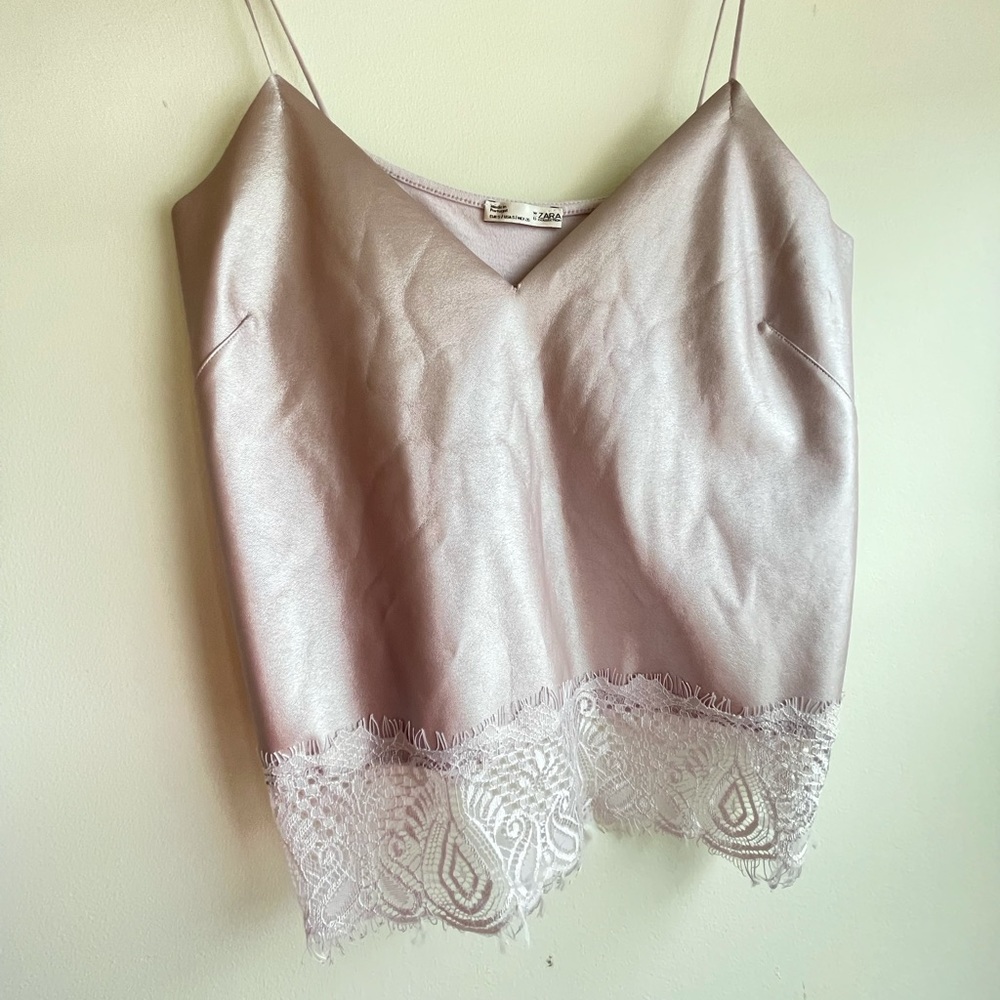 Zara pale pink lacey tank top